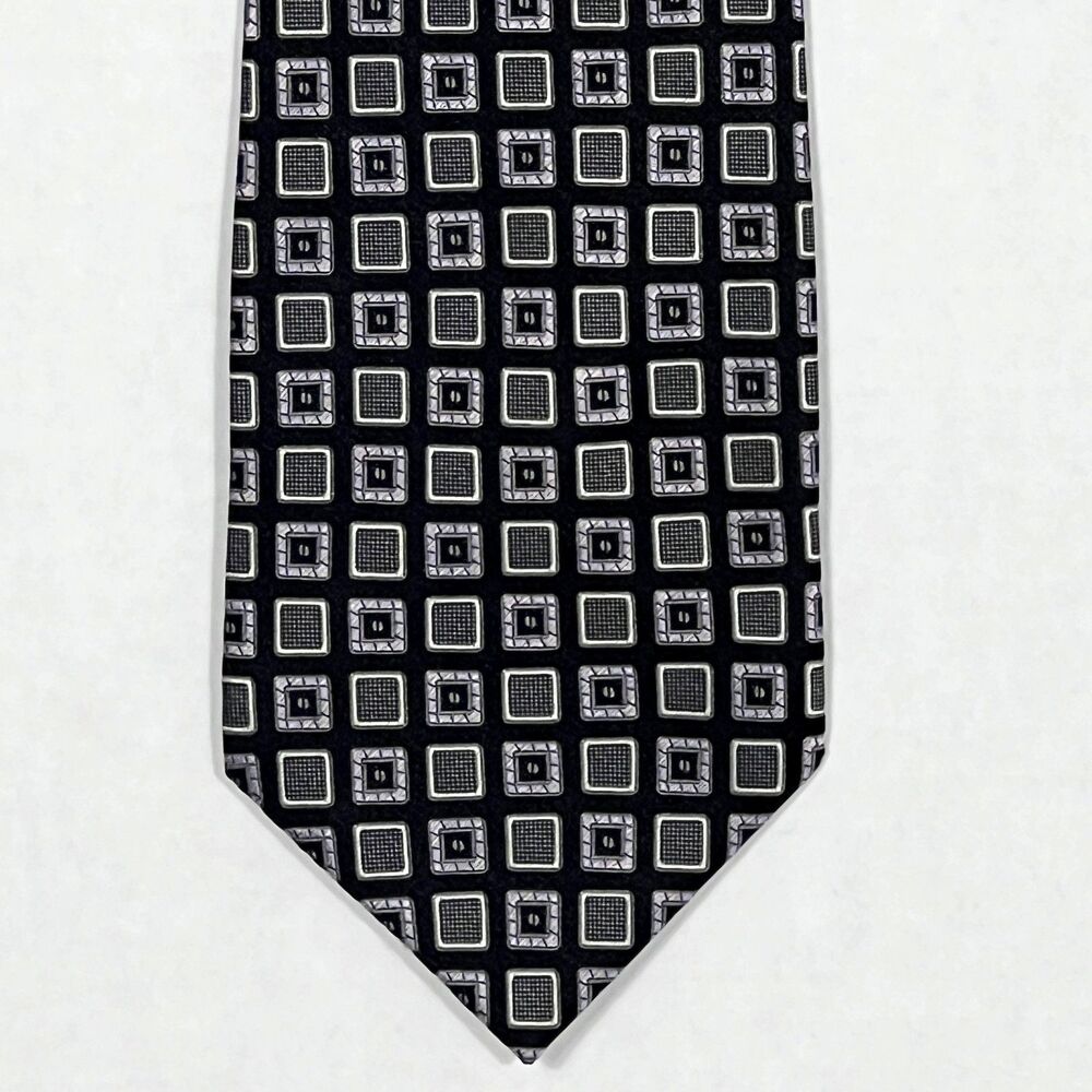 Stafford Handmade Silk Tie 4" x 59.5" Black Silver Lilac Geometric Necktie